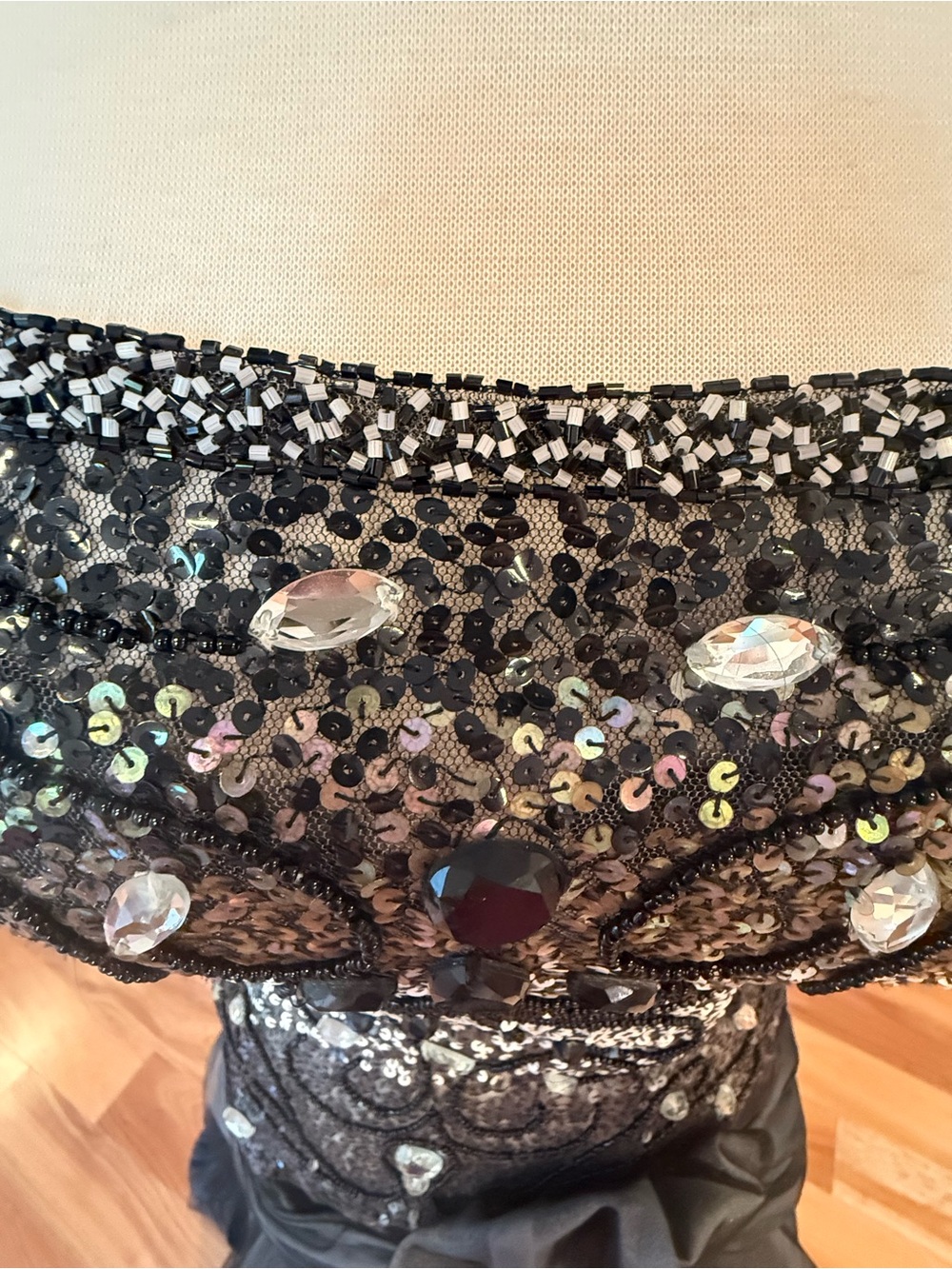 Musani Couture Black White Gray Sequin Beaded Silk Ball Gown Tiered Organza 10 - Picture 10 of 16